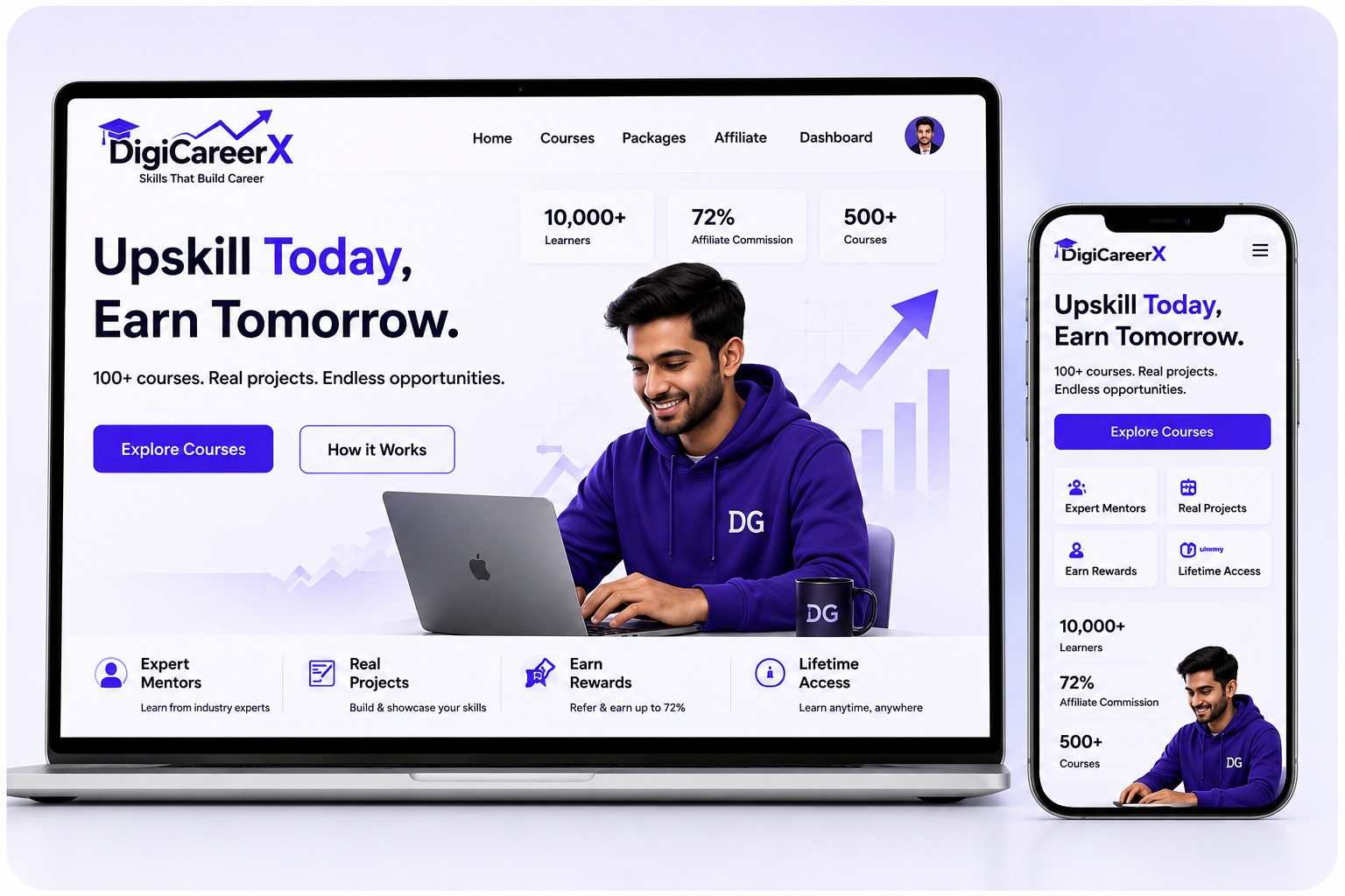 DigiCareerX desktop and mobile learning platform
